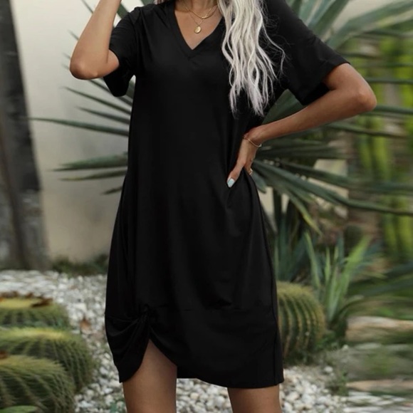 black t shirt dress v neck BLACK V-NECK T-SHIRT DRESS Parker Jane Boutique